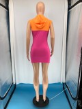 SC Casual Patchwork Hooded Sleeveless Mini Dress RUF-8907