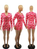 SC Letter Print Long Sleeve One Piece Rompers FOSF-8043