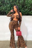 SC Sexy Leopard Print Long Sleeve Flared Pant 2 Piece Sets FOSF-8053