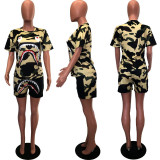 SC Fashion Sports Casual Print Short Sleeve Shorts Two Piece Sets WAF-7158