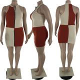 SC Plus Size Contrast Color Zipper Sleeveless Mini Skirt Sets LP-6276