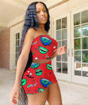 SC Lip Print Tube Top And Shorts Two Piece Sets MYF-200