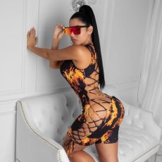 SC Sexy Flame Print Hollow Tie Up Rompers WUM-75