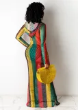 SC Colorful Striped Gird Hollow Out Long Club Dress TE-4224