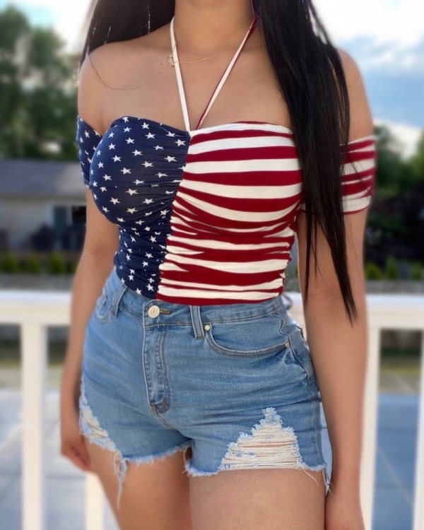 SC Sexy Striped Star Print Halter Crop Tops BLI-2259