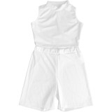 SC Fashion Casual Solid Color Slim Fit Vest Shorts Sports Two Piece Sets MEI-9161