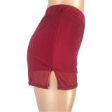 SC Fashion Casual Solid Color Vest Shorts Mesh Splice Side Split Sports 2 Piece Sets MEI-9159