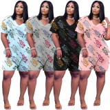 SC Plus Size Fashion Casual Loose Letter Print Rompers NYF-8045