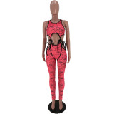 SC Sexy Printed Sleeveless Lace Up Hollow 2 Piece Sets ARM-8253