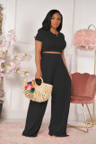 SC Casual Solid Color Short Sleeve Wide Leg Pants Two Piece Sets FOSF-8059