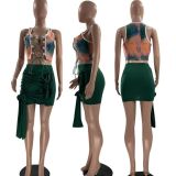 SC Sexy Printed Lace Up Tank Top Mini Skirt 2 Piece Sets MOF-6612