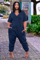 SC Plus Size Casual Solid V Neck Short Sleeve Jumpsuits OLYF-6041