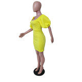 SC Lantern Sleeve Sexy Bag Hip Solid Color Mini Dress YM-9277