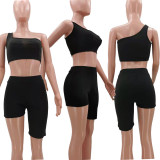SC Fashion Asymmetry Solid Color Sports Two Piece Sets TK-6162