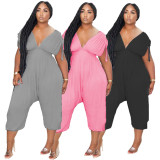 SC Solid V Neck High Waist One Piece Jumpsuits XYF-9089