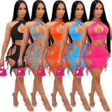 SC Sexy Hollow Lace Up Halter Crop Top Mini Skirt 2 Piece Sets XYF-9090