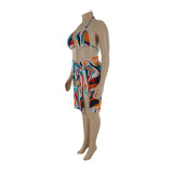 SC Plus Size Sexy Printed Bikinis With Cover Up 3 Piece Sets CQF-S953