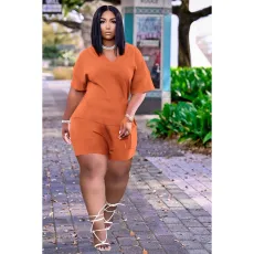 SC Solid V Neck Short Sleeve Casual Two Piece Sets DDF-8086