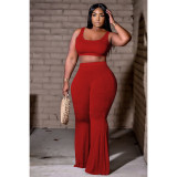 SC Solid Tank Top Flared Pants Two Piece Suits DDF-8078