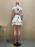SC Floral Print Crop Top Mini Skirt Two Piece Sets OD-8437