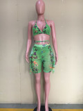 SC Butterfly Print Swimwear Mesh Bra Top Ruffled Shorts 2 Piece Sets ORY-5188