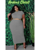 SC Plus Size Solid Short Sleeve Long Skirt 2 Piece Sets MOF-6616