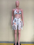 SC Butterfly Print Swimwear Mesh Bra Top Ruffled Shorts 2 Piece Sets ORY-5188