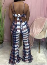 SC Sexy Plaid Spaghetti Strap Hollow Flared Jumpsuit NM-8348