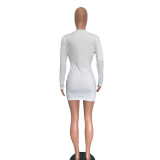 SC Sexy Solid Color Low-cut Long Sleeve Mini Dress BN-9268