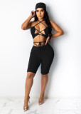 SC Sexy Lace Up Hollow Two Piece Short Sets With Headscarf NM-8347
