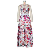 SC Floral Print High Waist Big Swing Maxi Dress ZSD-094