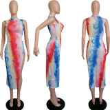 SC Sexy Printed Sleeveless High Split Midi Dress MIL-207