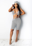 SC Sexy Lace Up Hollow Two Piece Short Sets With Headscarf NM-8347