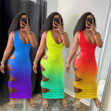SC Gradient Hole Hollow Out Sleeveless Maxi Dress GHF-023