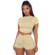 SC Solid Backless Rauched Two Piece Short Sets IV-8195