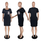 SC Plus Size Leopard Pocket V Neck T Shirt Dress YFS-3689