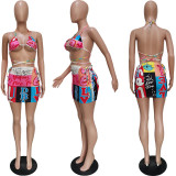 SC Sexy Printed Bra Top Mini Skirt Beachwear Sets BGN-157