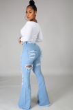 Denim High Waist Ripped Hole Flared Jeans LA-3262