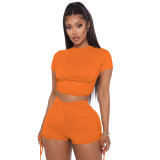 SC Solid Backless Rauched Two Piece Short Sets IV-8195