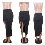 SC Sexy Ruched Irregular Bodcon Long Skirt BLI-2272