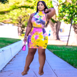 SC Tie-dye Plus Size Sleeveless Top And Skirt Two Piece Sets SMF-8084