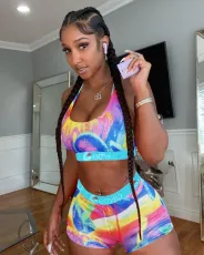 SC Sports Fitness Printed Tank Top And Shorts Two Piece Sets MOF-6619