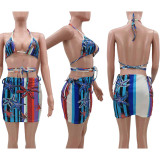 SC Sexy Print Tie Up Swimsuit Three Piece Set TK-6168