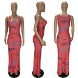 SC Fashion Sleeveless Letter Print Long Dress XYF-9095