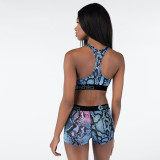 SC Fashion Print Sports Fitness Vest Shorts Two Piece Sets OD-8419