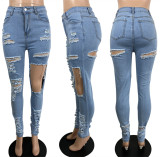 SC Plus Size Fashion Ripped Hole Slim-fit Jeans LSL-6423