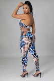 SC Fashion Sexy Snake Print Halter Top And Pants Two Piece Sets RUF-8918