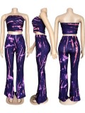 SC Fashion Sexy Tie-dye Tube Top Flared Pants Two Piece Sets WUM-2331