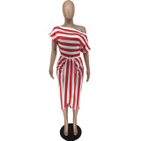 SC Fashion Plus Size Casual Striped Tie Dye Print Dress WAF-7166