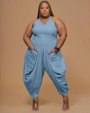 SC Fashion Plus Size 5XL Solid Color Suspender Jumpsuit WAF-7167